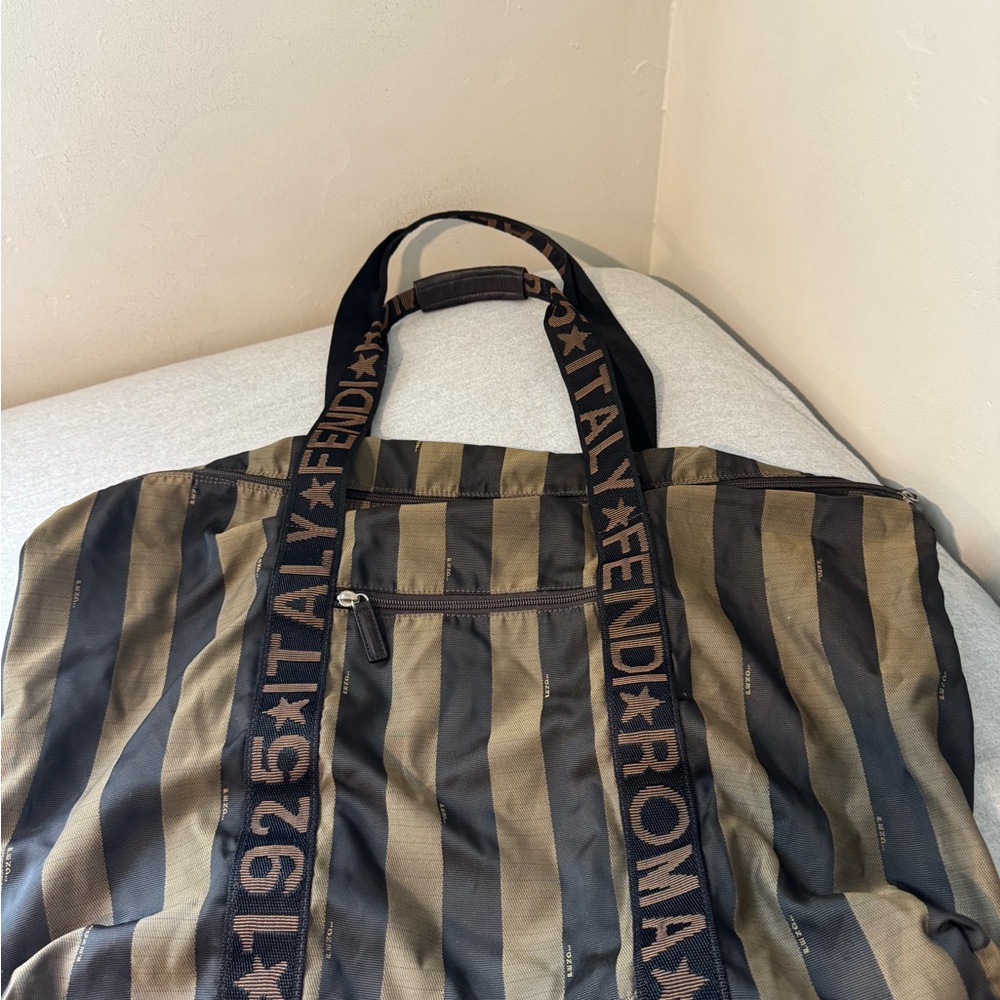 Fendi Black and Brown Striped Duffel Bag